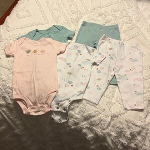 Carters Just One You, Girls Bodysuits and pants set. 12 month. Ocean Prints.